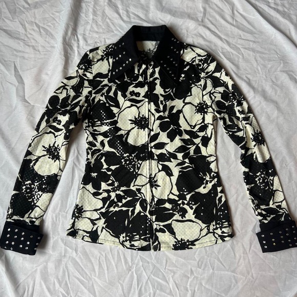 Jackets & Blazers - Studded Collar Floral Zip Jacket